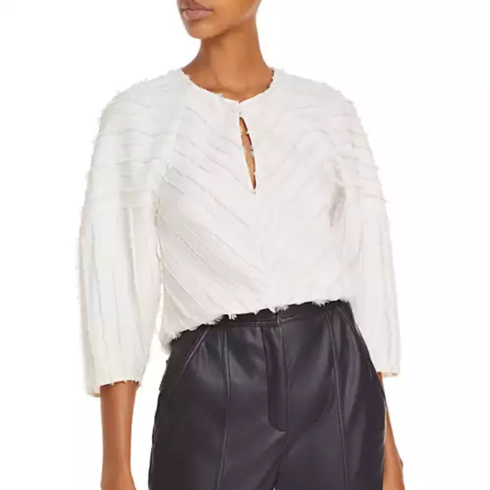 $325 Rebecca Taylor Long Sleeve Eyelash Blouse Ivory size 0 /XS